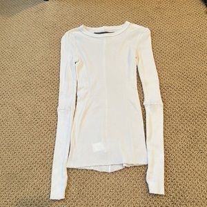 Enza Costa White Cashmere Blend Fitted Waffle Knit with Thumbholes